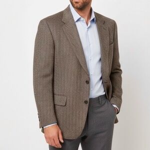 Vintage HART SCHAFFNER MARX Wool Tweed Blazer 48L Brown Herringbone Twill Coat